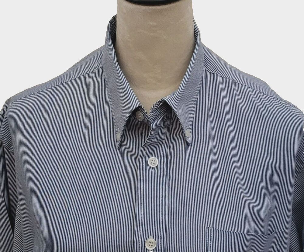 Zeus Blue and White Pinstripe Button Down Long Sleeve Men's Shirt, Size 16 1/2